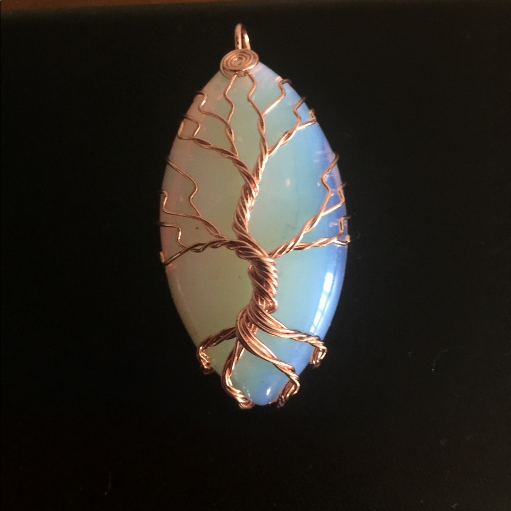 Real gemstone copper wrapped tree design pendant